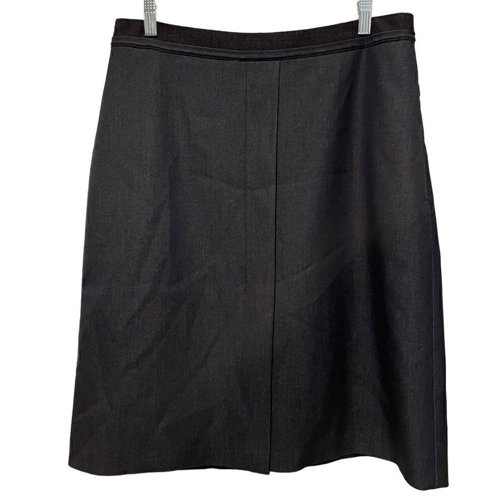T Tahari Womens Skirt 12 Stretch Dark Denim Midi Front Kick Pleat